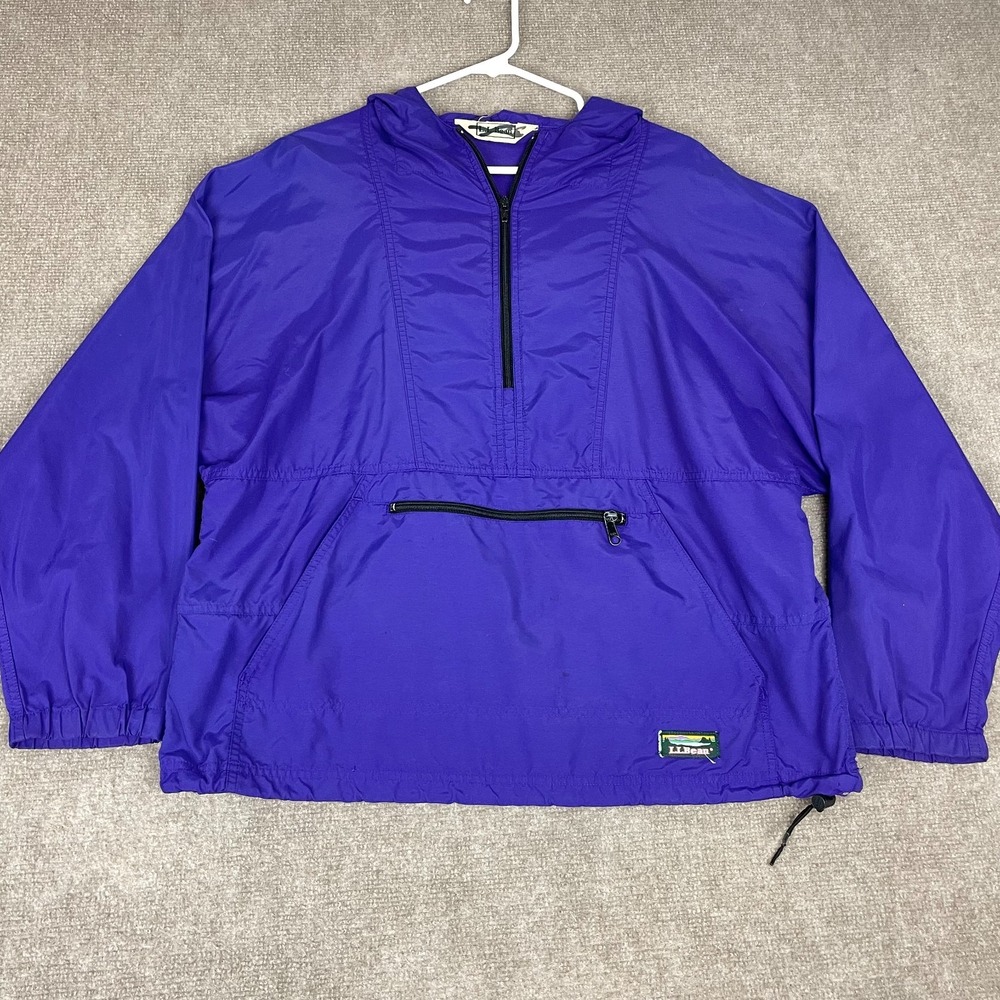 Vintage 90s L.L.Bean Anorak Windbreaker Jacket Mens XL Purple 1/4 Zip Hooded